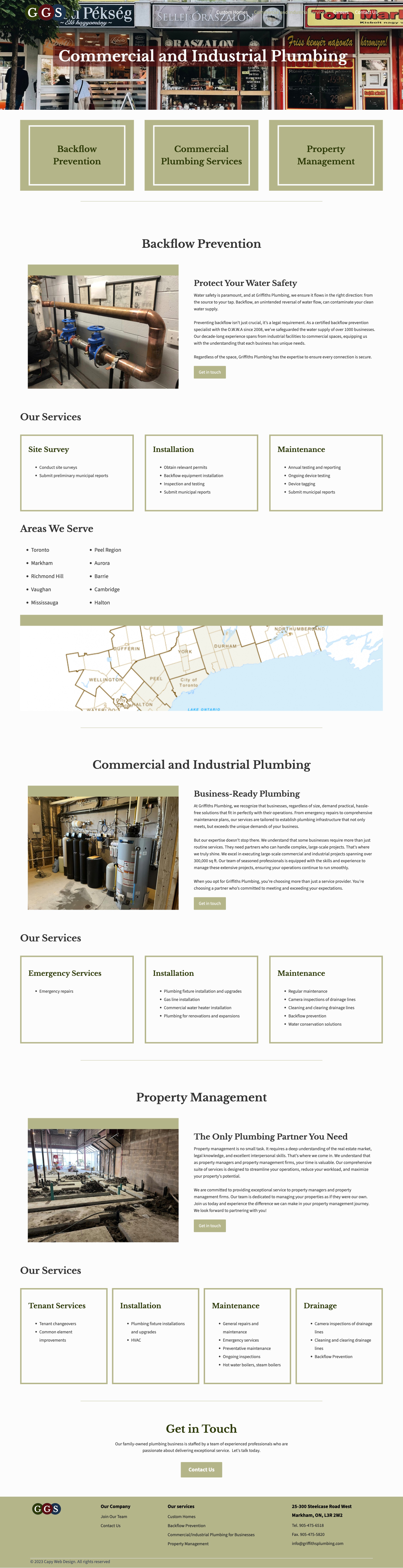 Screenshot of Griffiths Plumbing's commercial plumbing page
