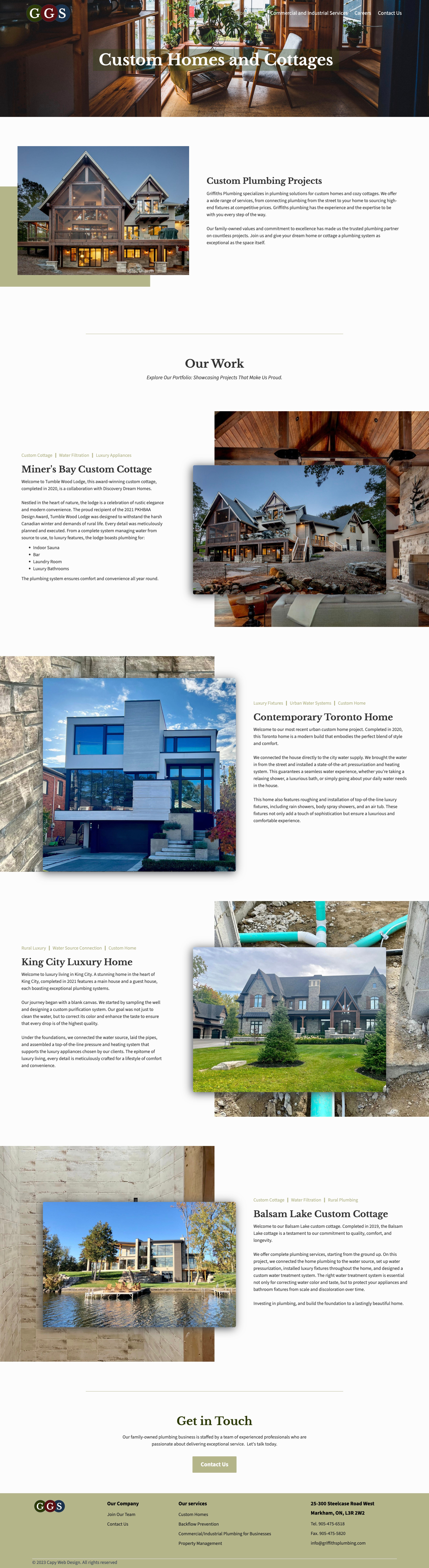 Screenshot of Griffiths Plumbing's custom homes portofolio page
