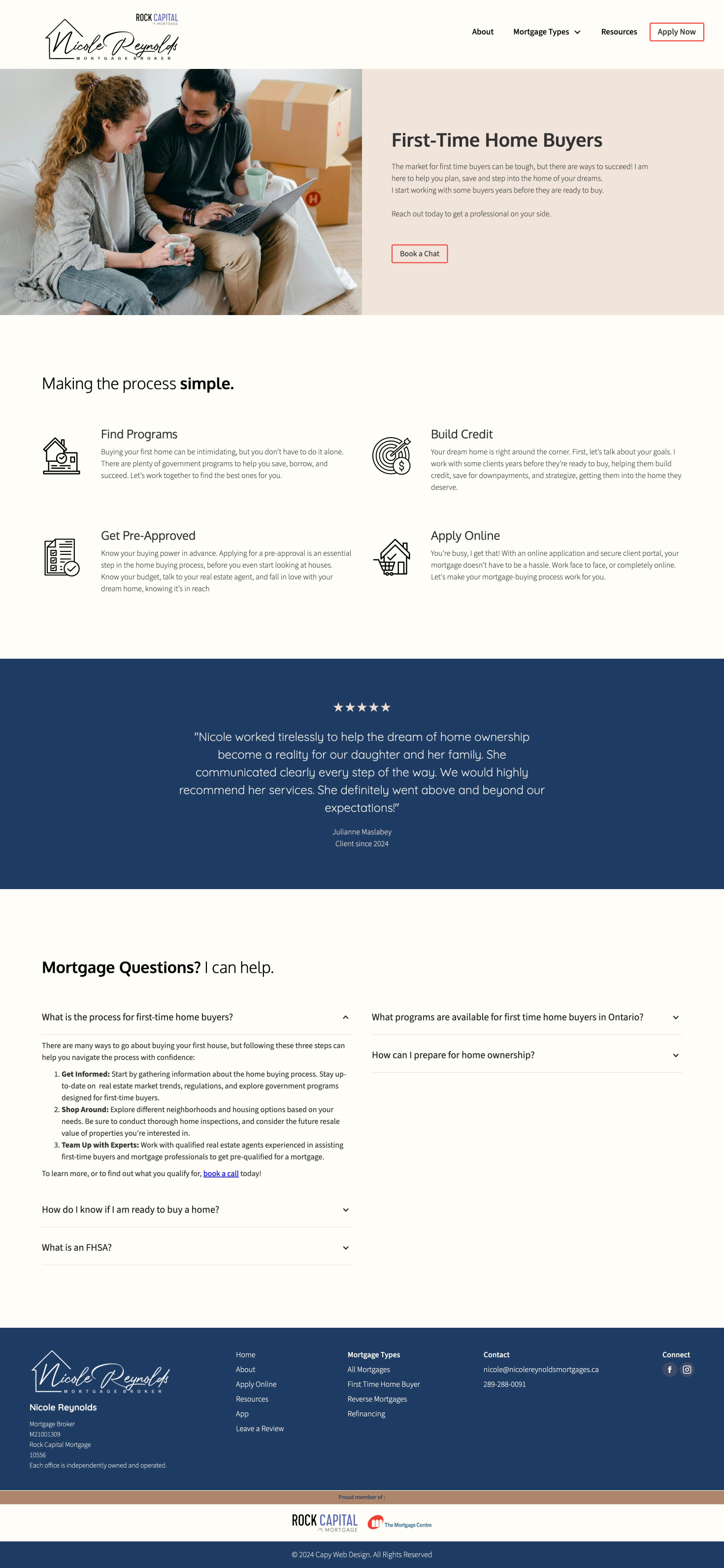 Screenshot of the first-time home buyers page.