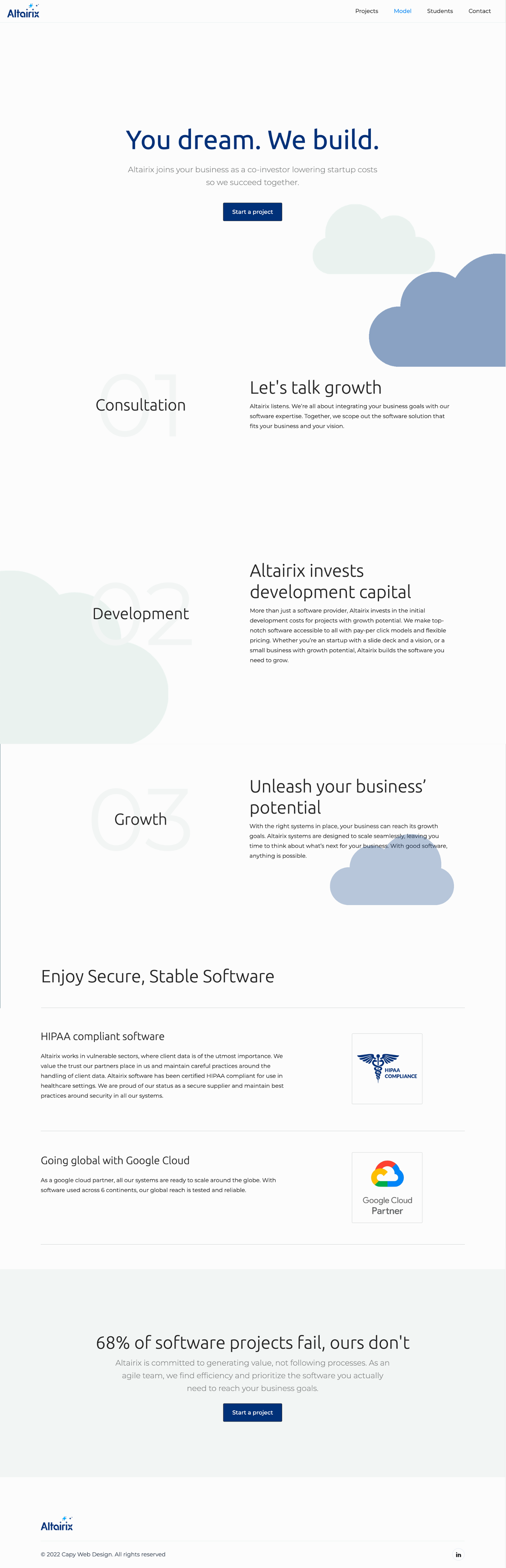 Image of new altairix site. Style is clean and simple. There is much more information and it is laid out in a modern, creative style.