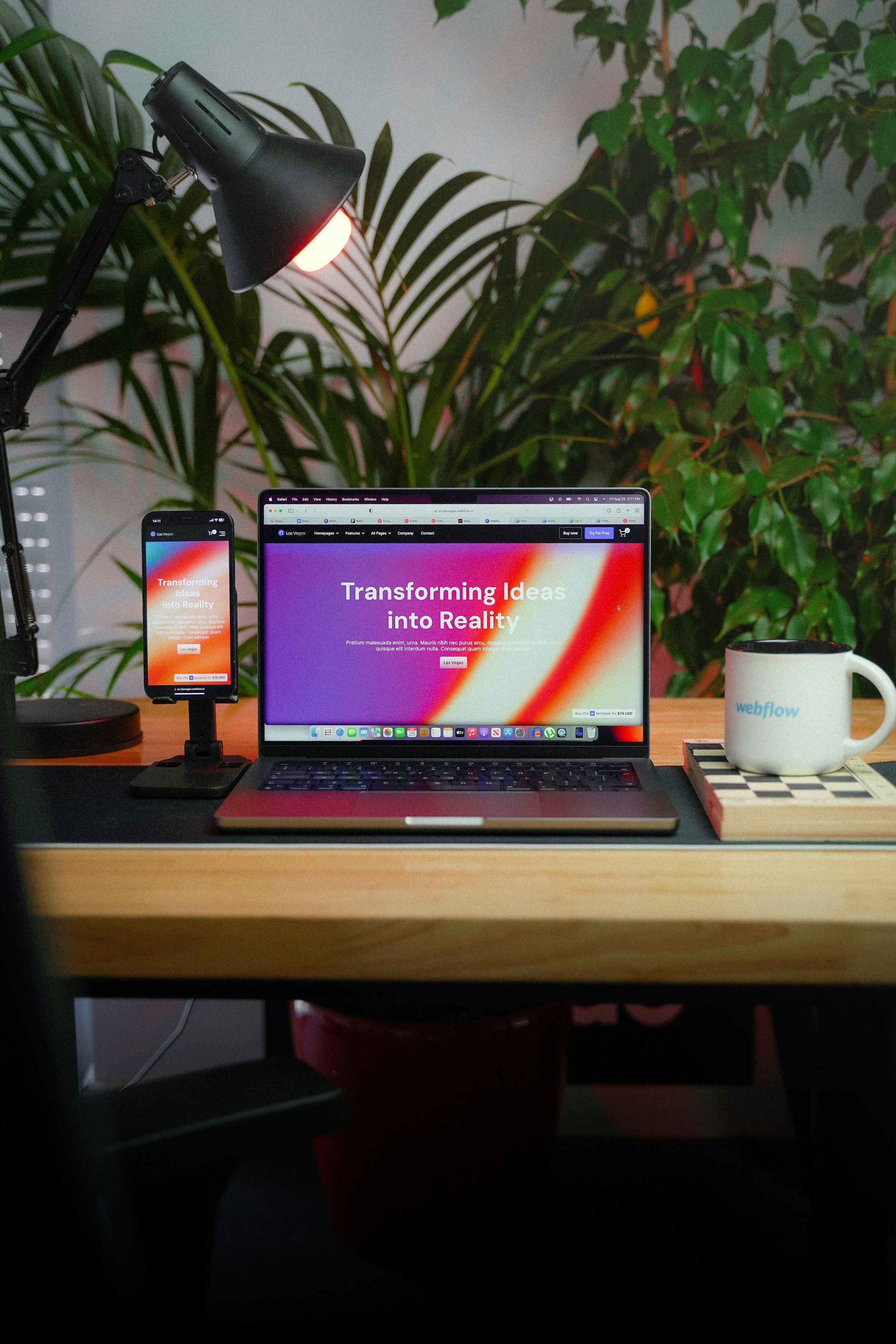  A laptop on a desk in a Webflow office. 