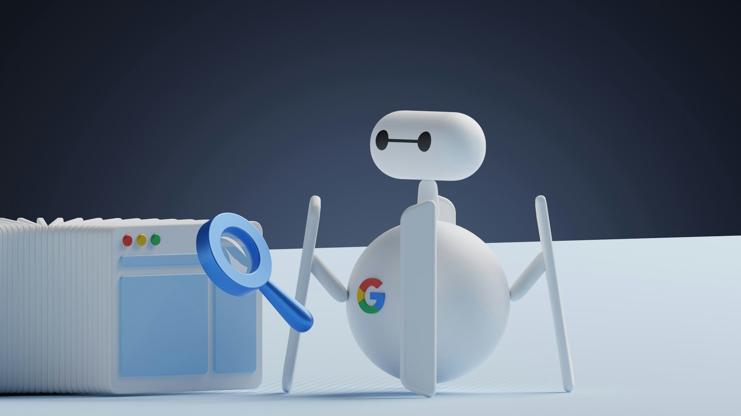 A cartoon image of a google crawler looking at a webpage