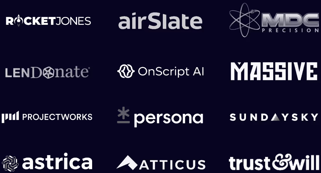 Grid of 12 technology and AI company logos.