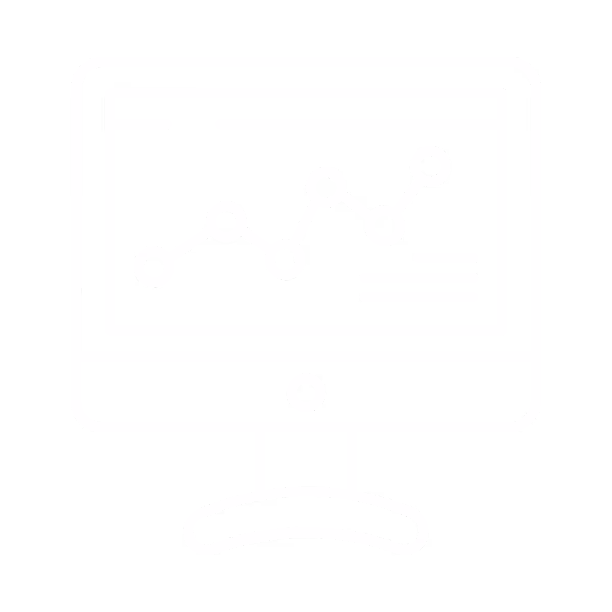 White line drawing of a computer monitor displaying a line graph